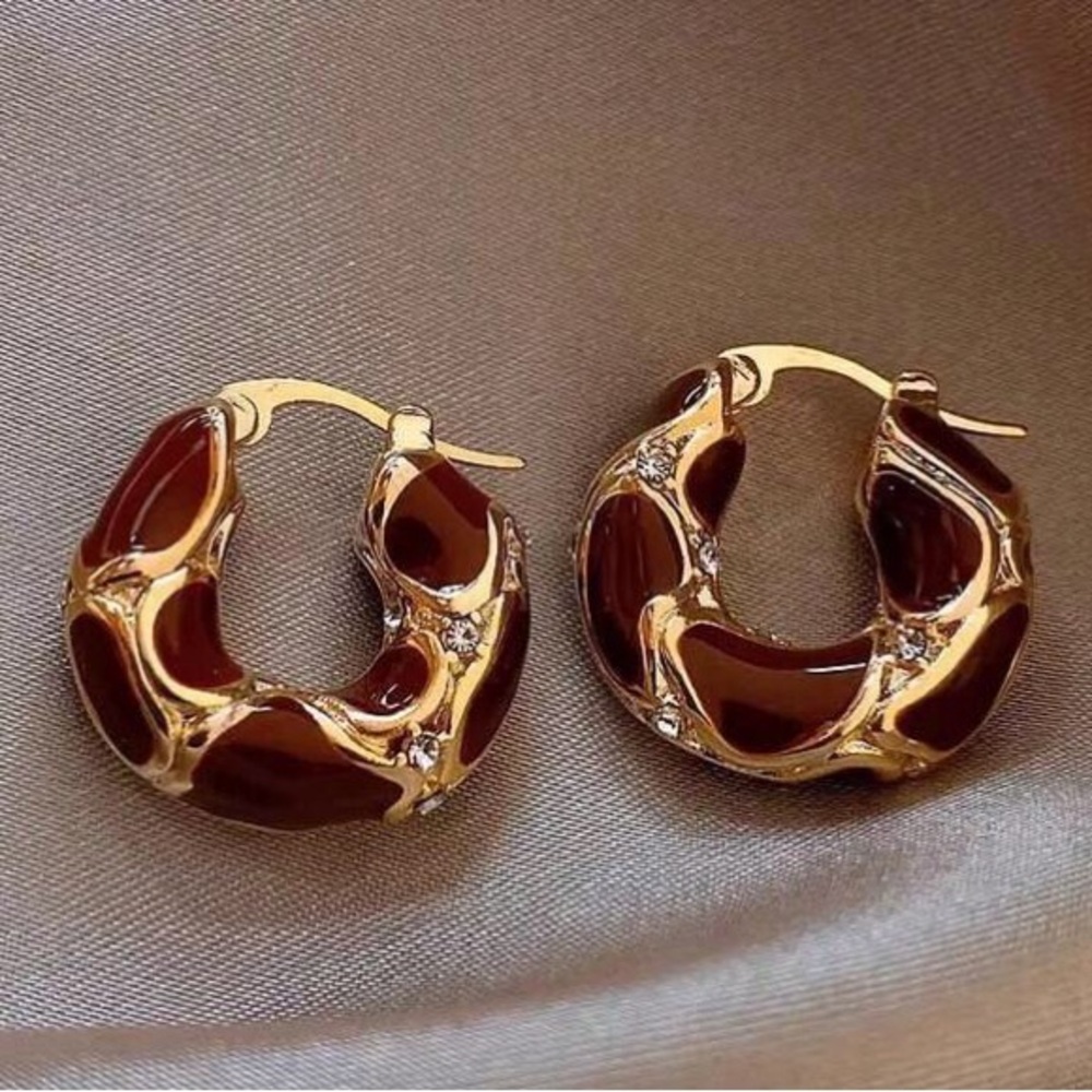 Elegant Gold and Red Hoop Earrings